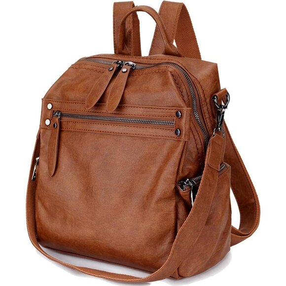Brown Faux Leather Convertible Women Backpack Purse - Stylish & Spacious main image 4